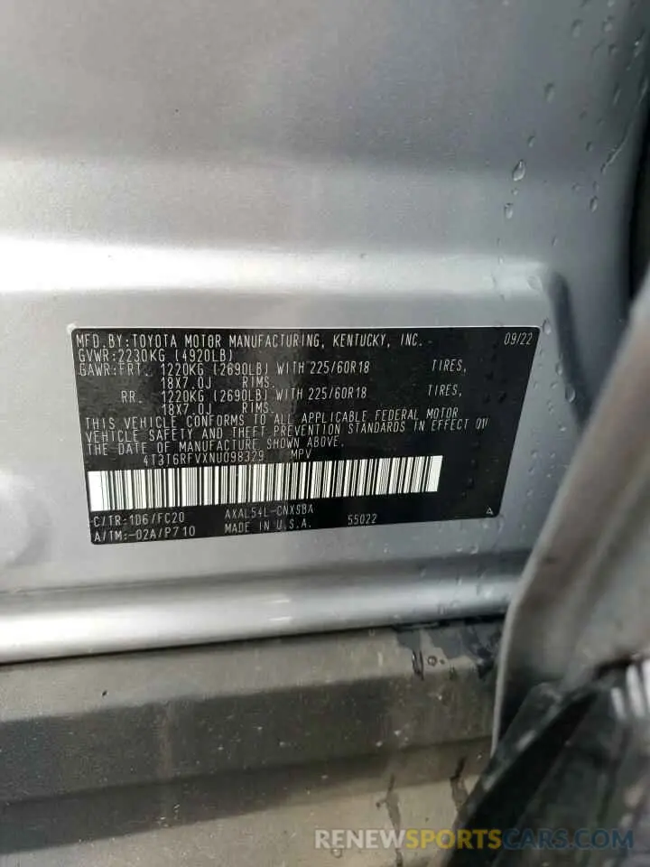 14 fotografías del automóvil dañado 4T3T6RFVXNU098329 TOYOTA RAV4 2022