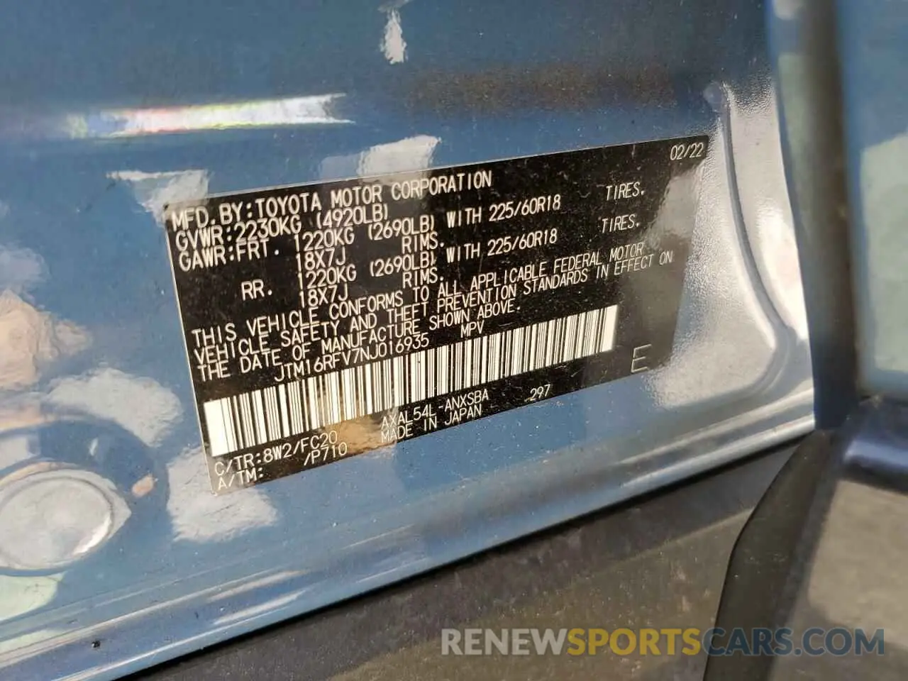 13 fotografías del automóvil dañado JTM16RFV7NJ016935 TOYOTA RAV4 2022