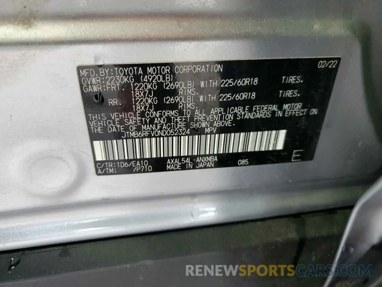 14 fotografías del automóvil dañado JTMB6RFV0ND052324 TOYOTA RAV4 2022