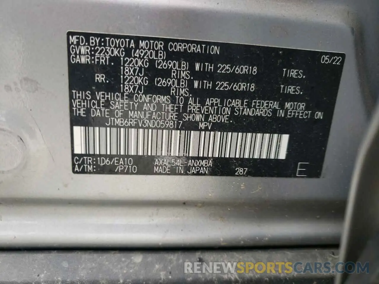13 fotografías del automóvil dañado JTMB6RFV3ND059817 TOYOTA RAV4 2022