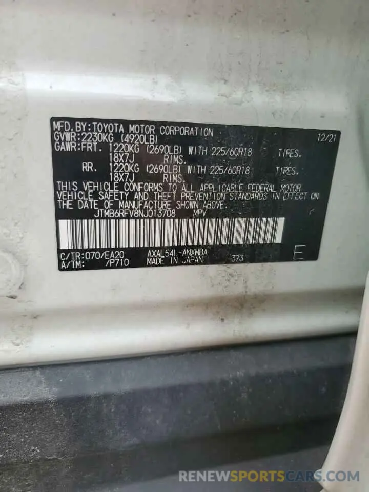 12 fotografías del automóvil dañado JTMB6RFV8NJ013708 TOYOTA RAV4 2022