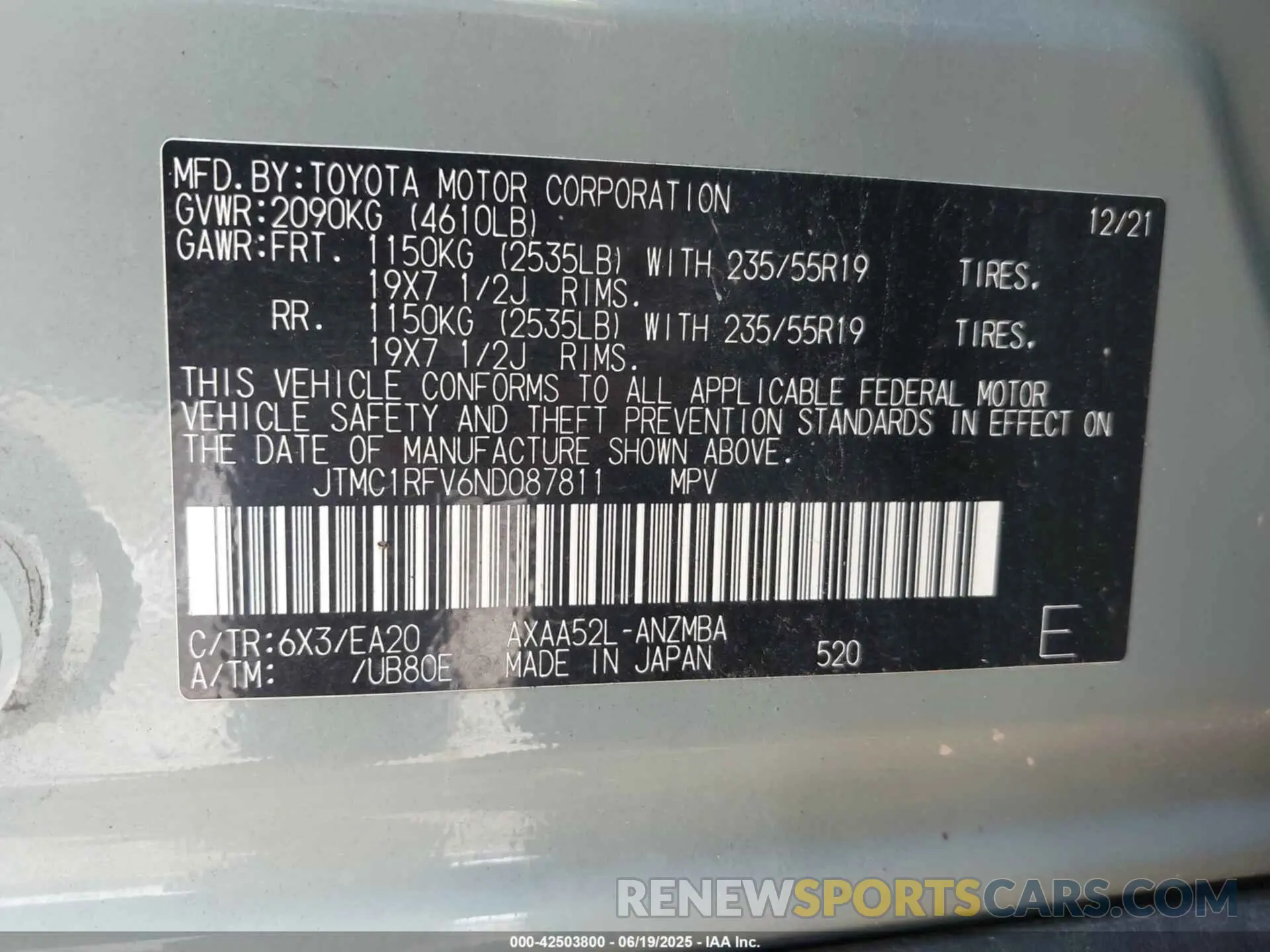9 fotografías del automóvil dañado JTMC1RFV6ND087811 TOYOTA RAV4 2022