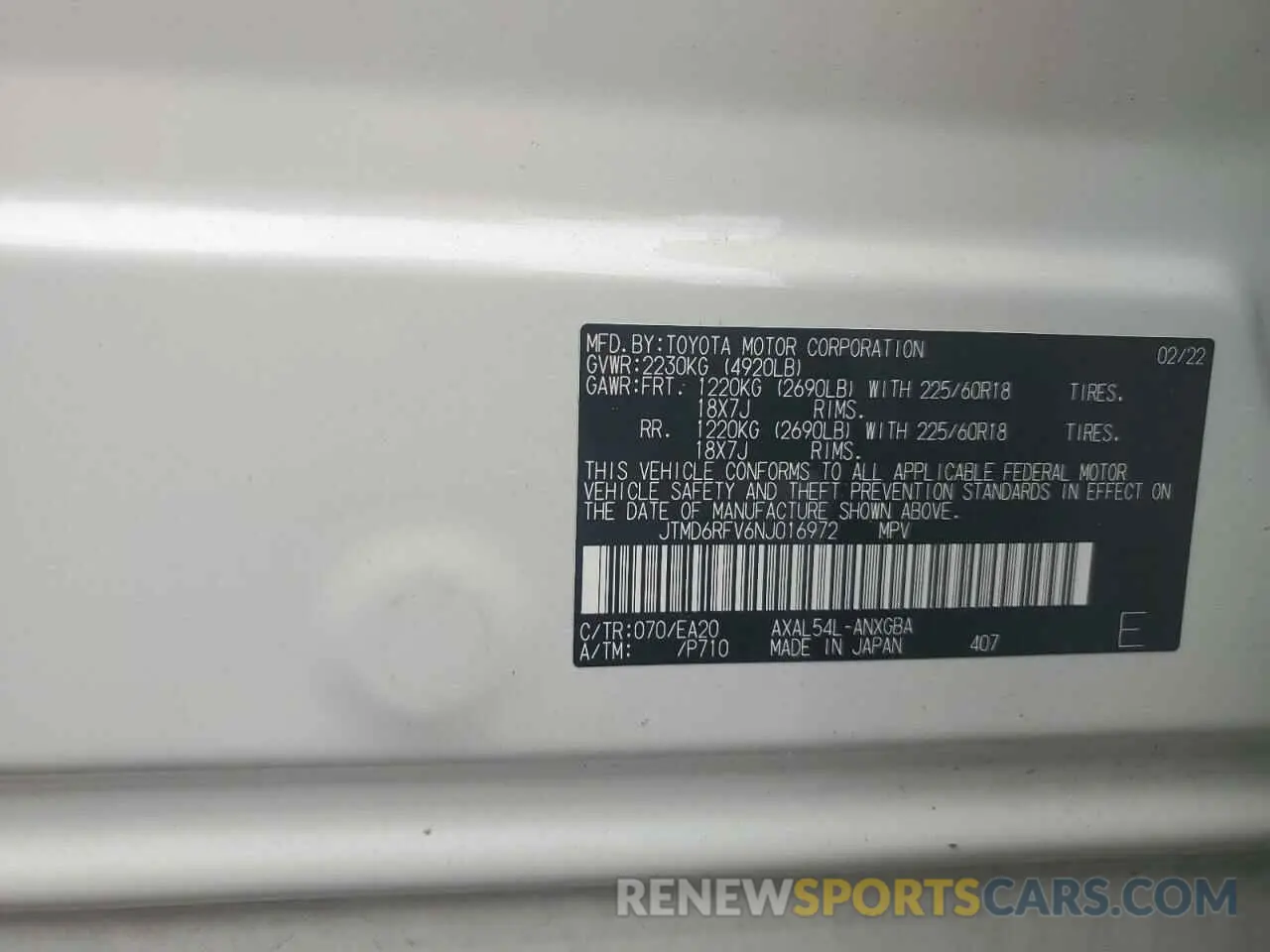 14 fotografías del automóvil dañado JTMD6RFV6NJ016972 TOYOTA RAV4 2022