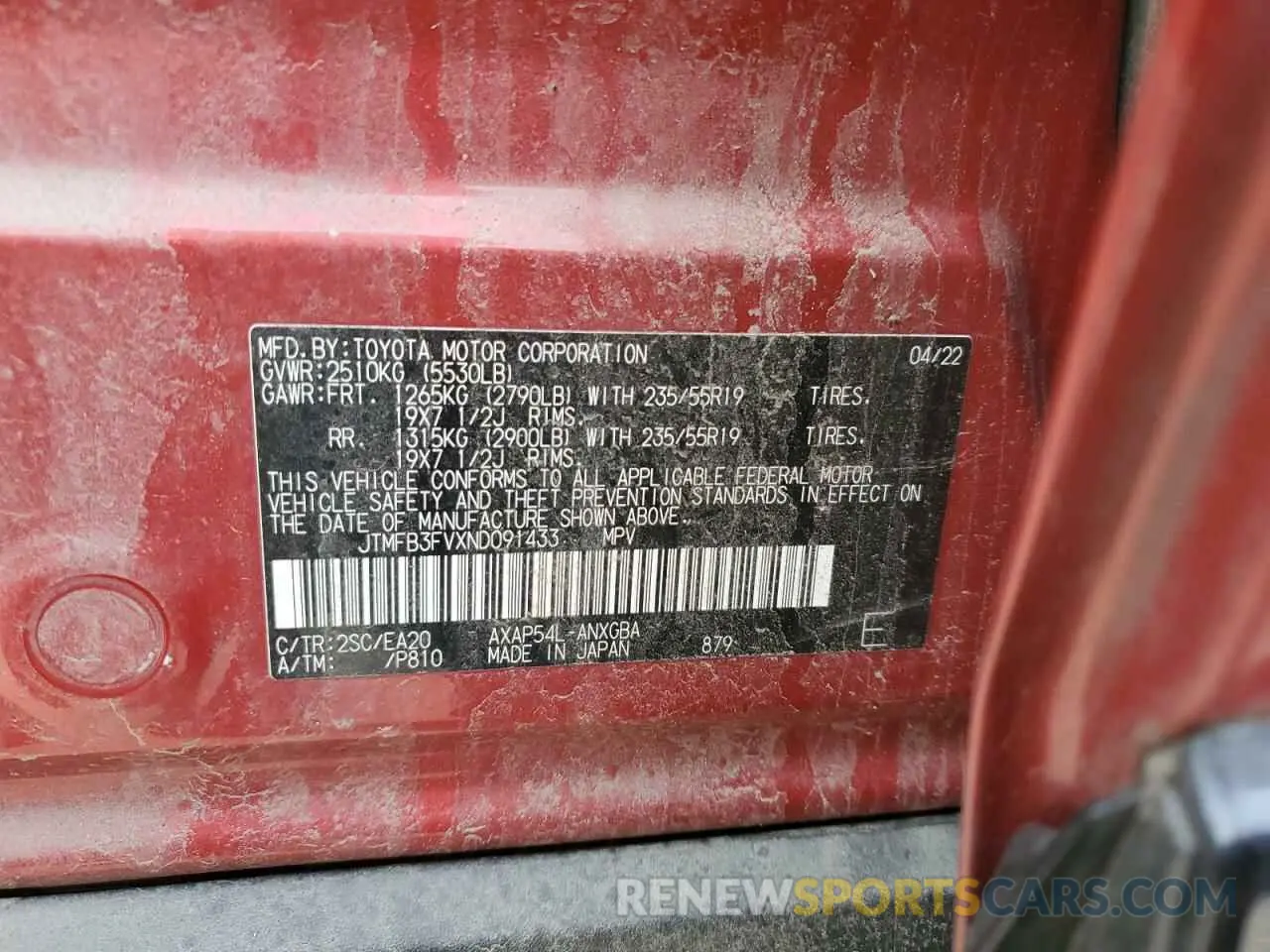 12 fotografías del automóvil dañado JTMFB3FVXND091433 TOYOTA RAV4 2022