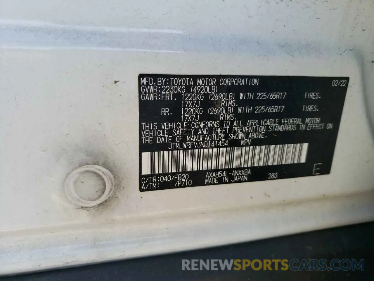 13 fotografías del automóvil dañado JTMLWRFV3ND141454 TOYOTA RAV4 2022