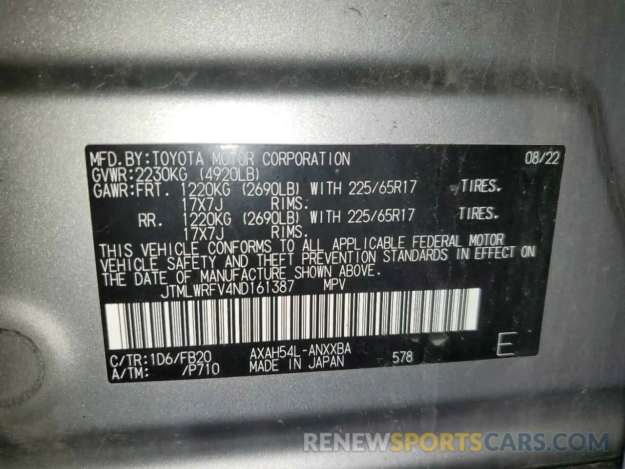 14 fotografías del automóvil dañado JTMLWRFV4ND161387 TOYOTA RAV4 2022