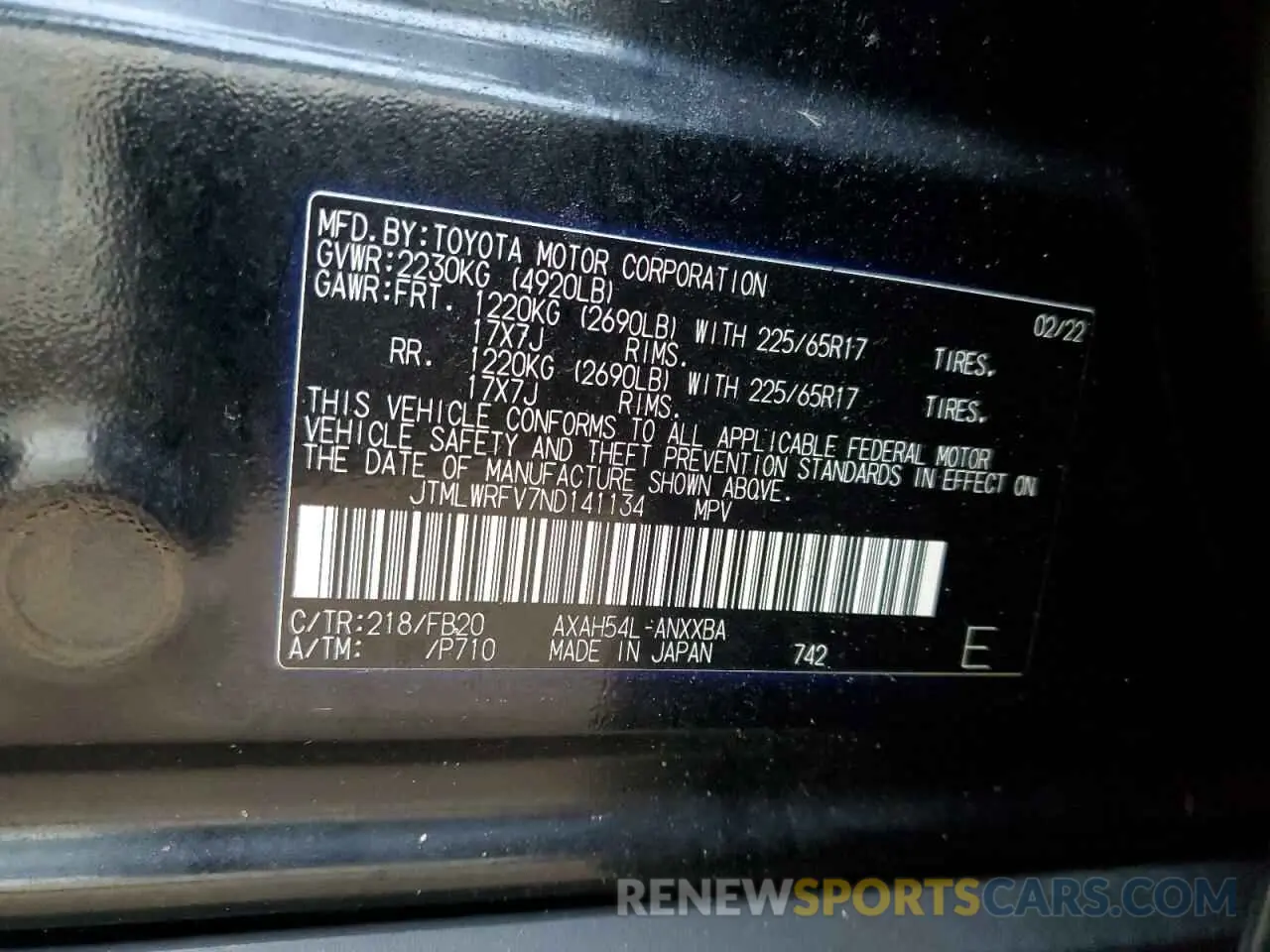 14 fotografías del automóvil dañado JTMLWRFV7ND141134 TOYOTA RAV4 2022