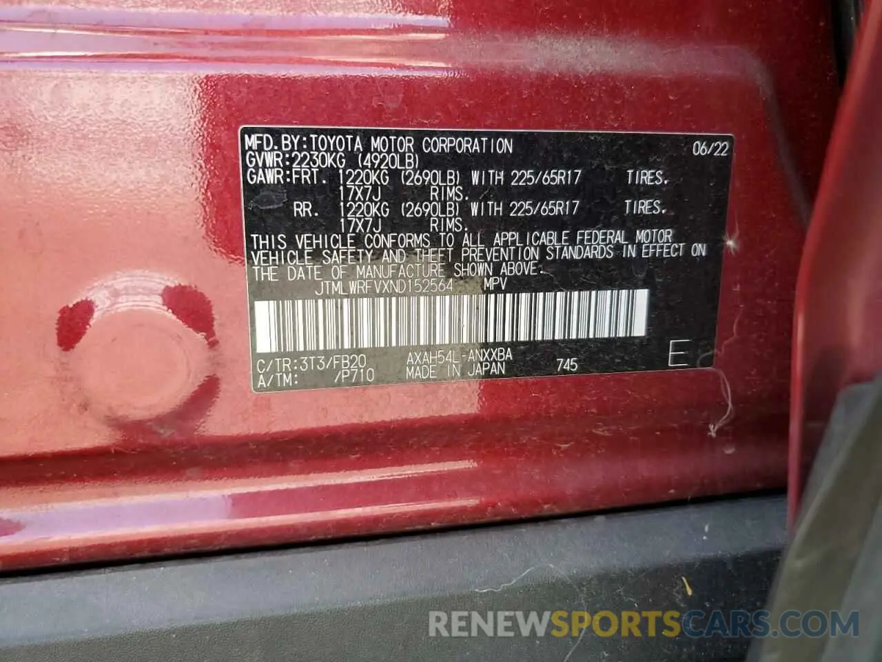 12 fotografías del automóvil dañado JTMLWRFVXND152564 TOYOTA RAV4 2022