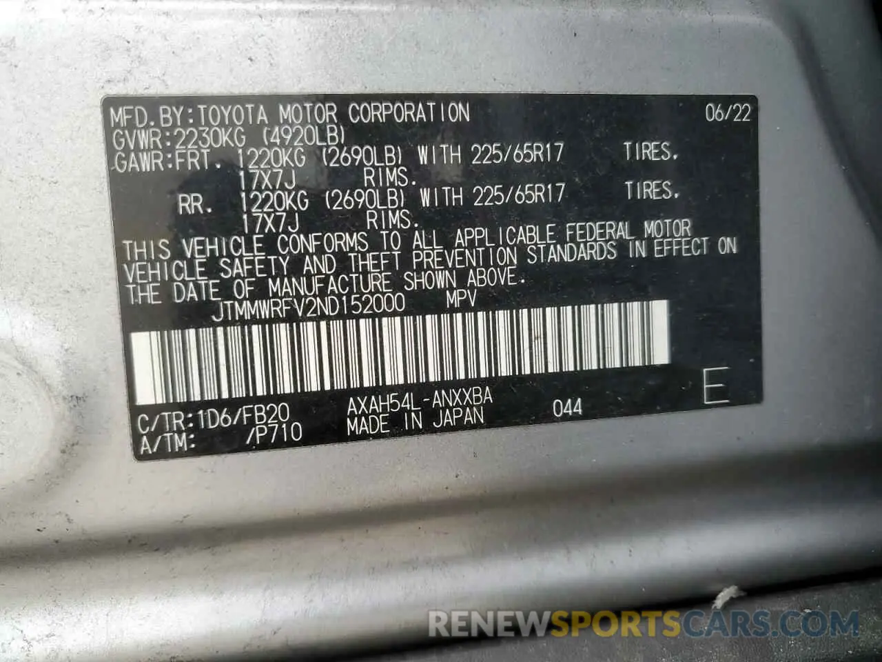 13 fotografías del automóvil dañado JTMMWRFV2ND152000 TOYOTA RAV4 2022