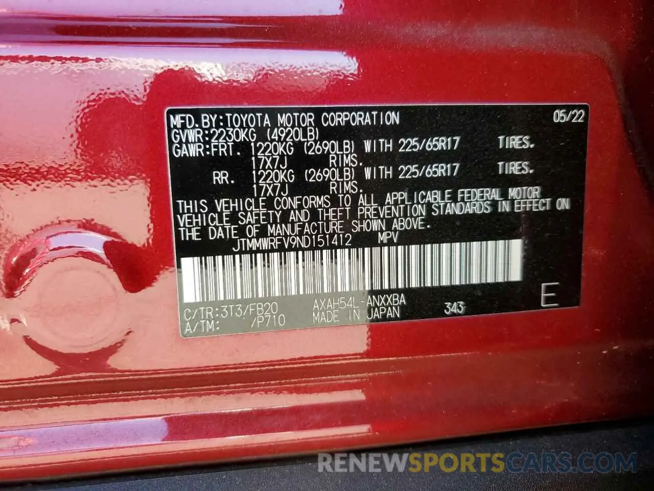 12 fotografías del automóvil dañado JTMMWRFV9ND151412 TOYOTA RAV4 2022