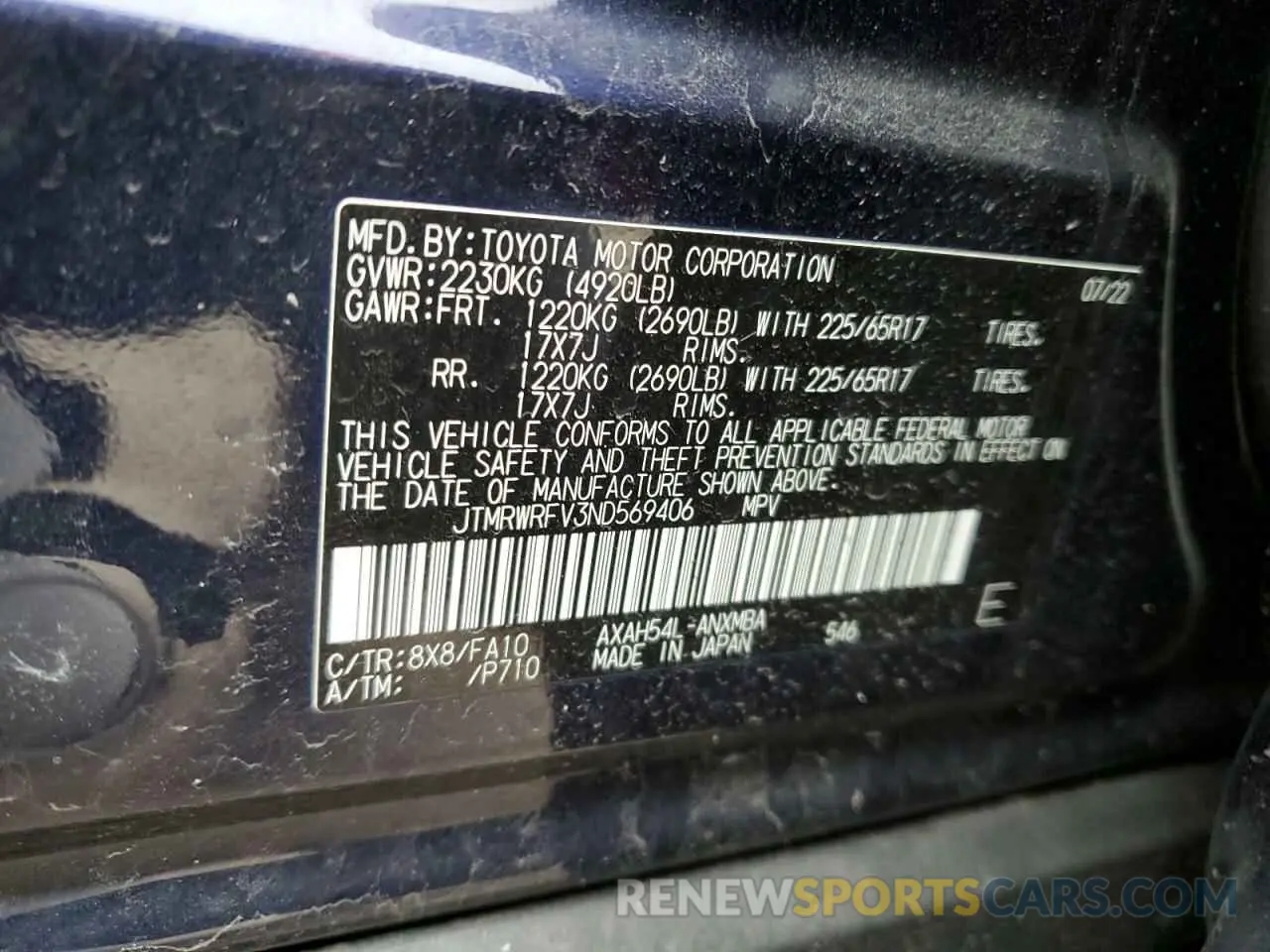 13 fotografías del automóvil dañado JTMRWRFV3ND569406 TOYOTA RAV4 2022