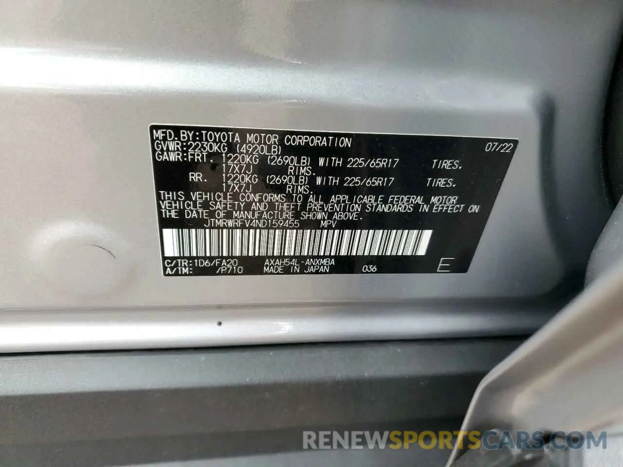 12 fotografías del automóvil dañado JTMRWRFV4ND159455 TOYOTA RAV4 2022