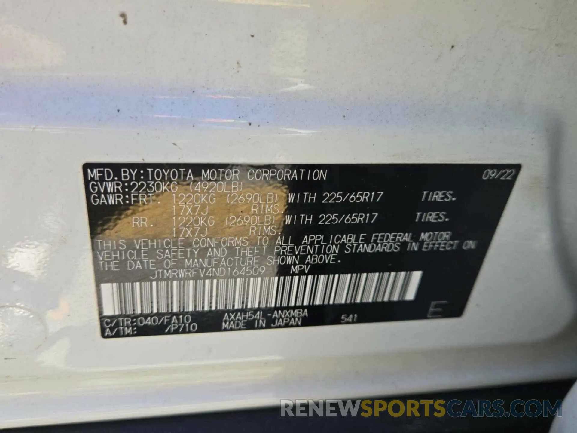 3 fotografías del automóvil dañado JTMRWRFV4ND164509 TOYOTA RAV4 2022