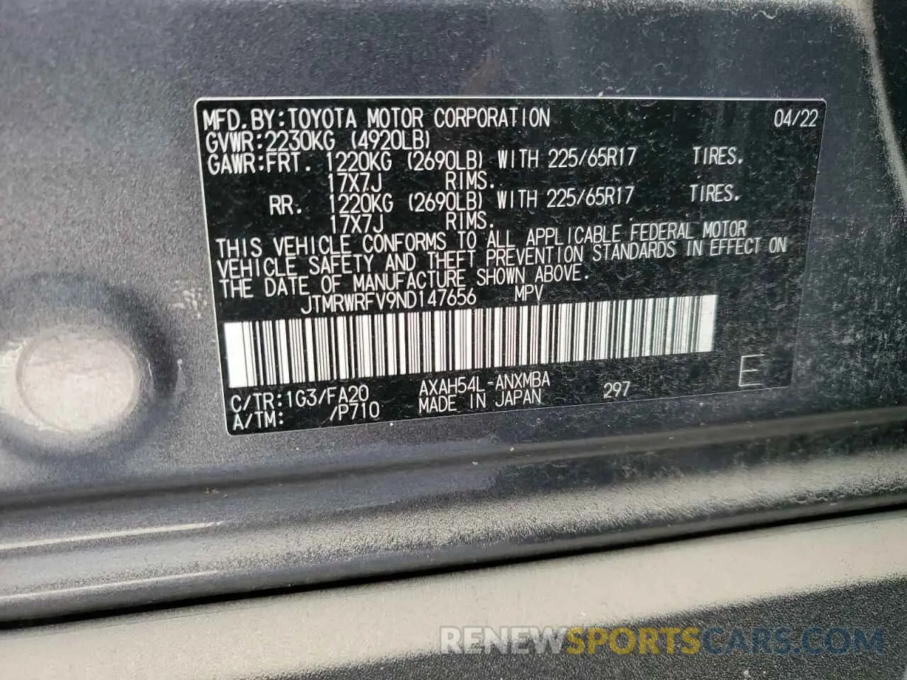 13 fotografías del automóvil dañado JTMRWRFV9ND147656 TOYOTA RAV4 2022