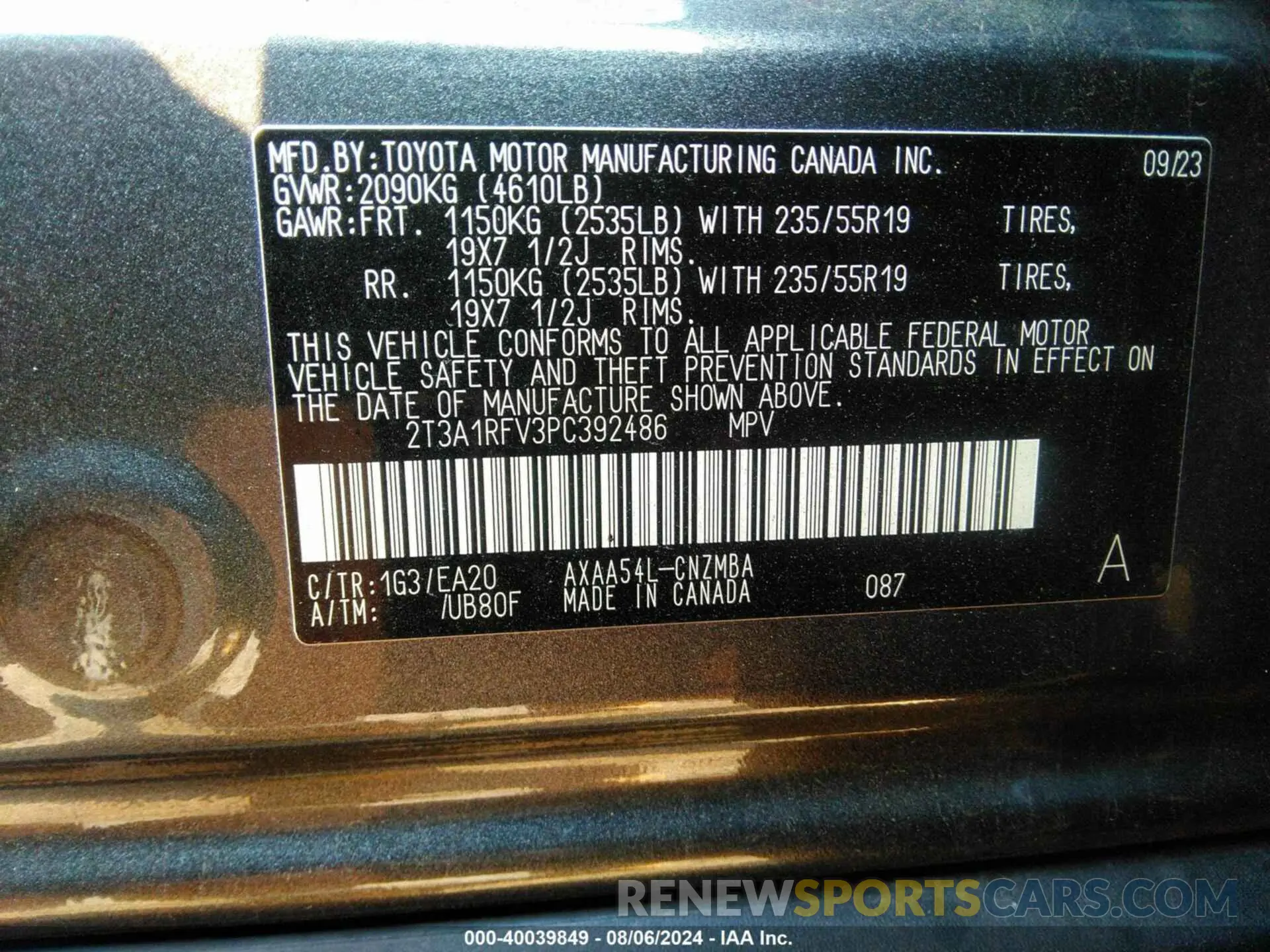 9 fotografías del automóvil dañado 2T3A1RFV3PC392486 TOYOTA RAV4 2023