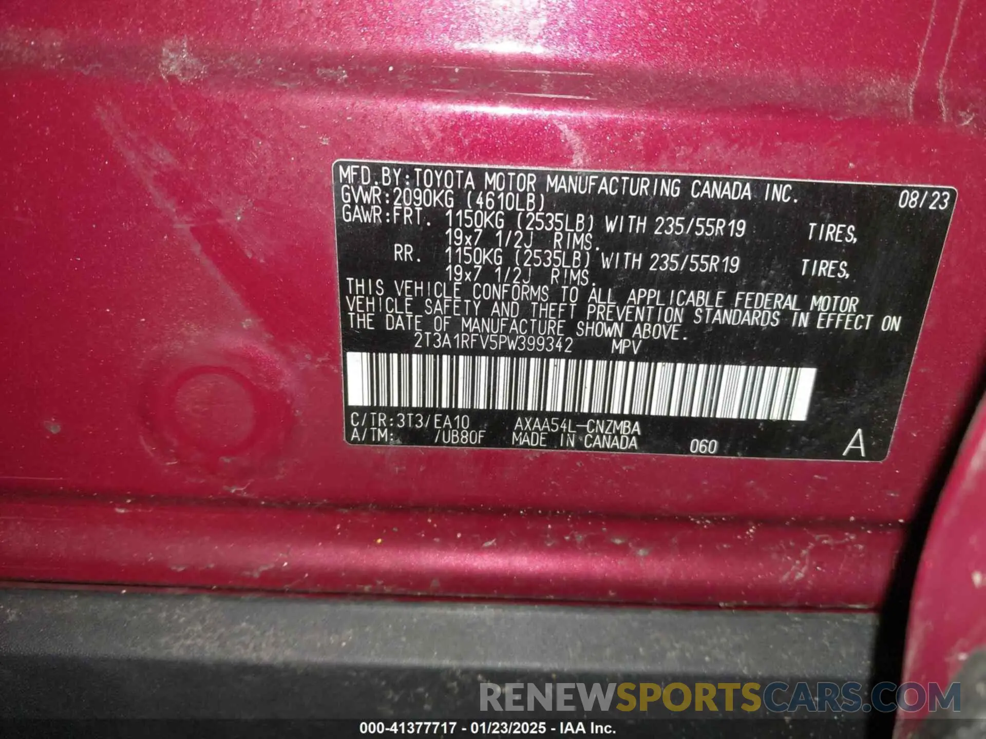 9 fotografías del automóvil dañado 2T3A1RFV5PW399342 TOYOTA RAV4 2023