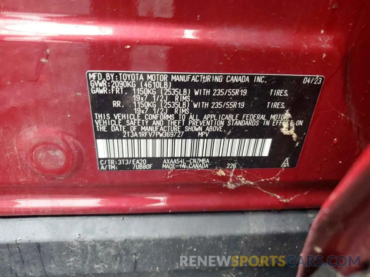 13 fotografías del automóvil dañado 2T3A1RFV7PW369727 TOYOTA RAV4 2023