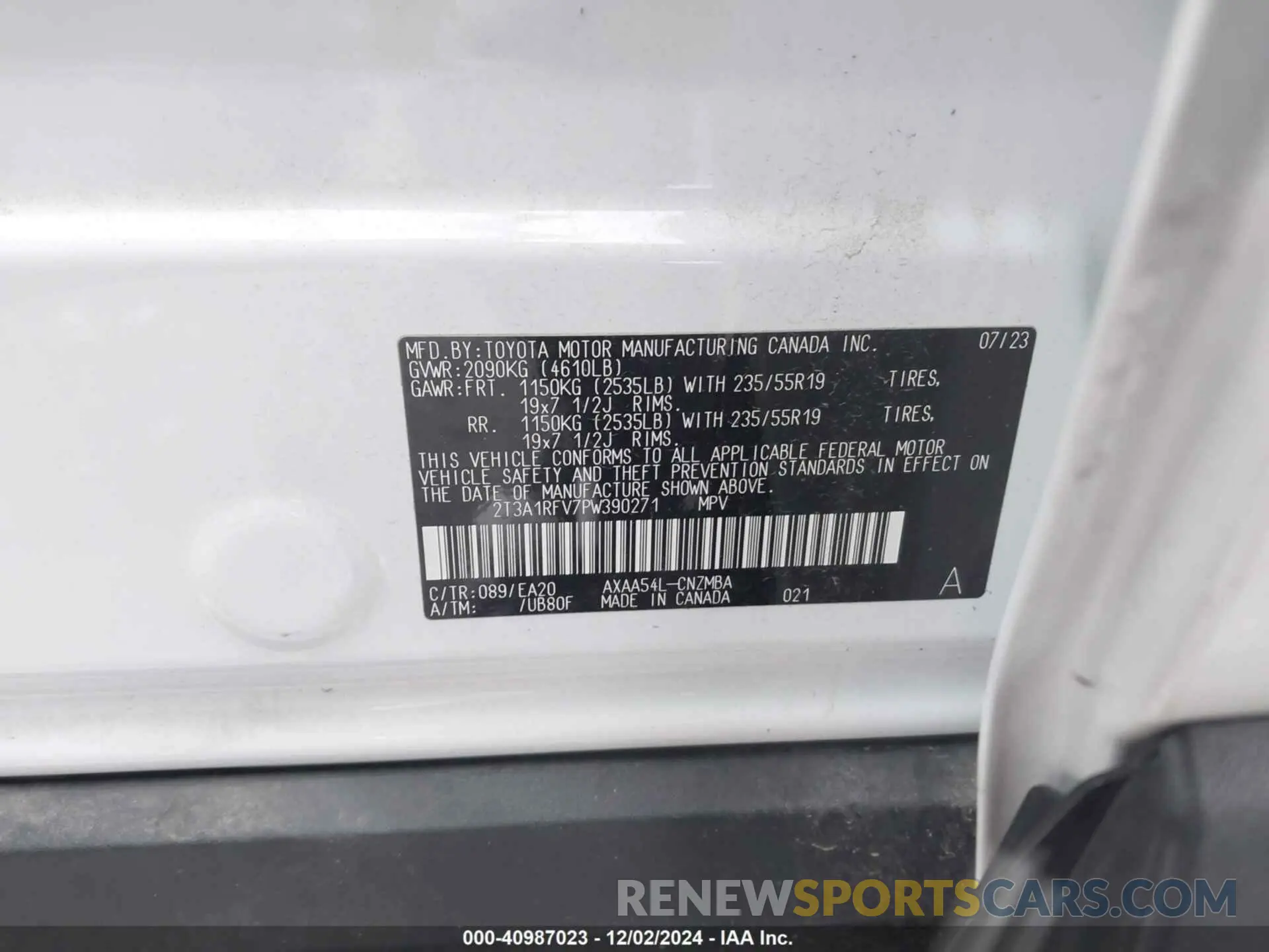 9 fotografías del automóvil dañado 2T3A1RFV7PW390271 TOYOTA RAV4 2023