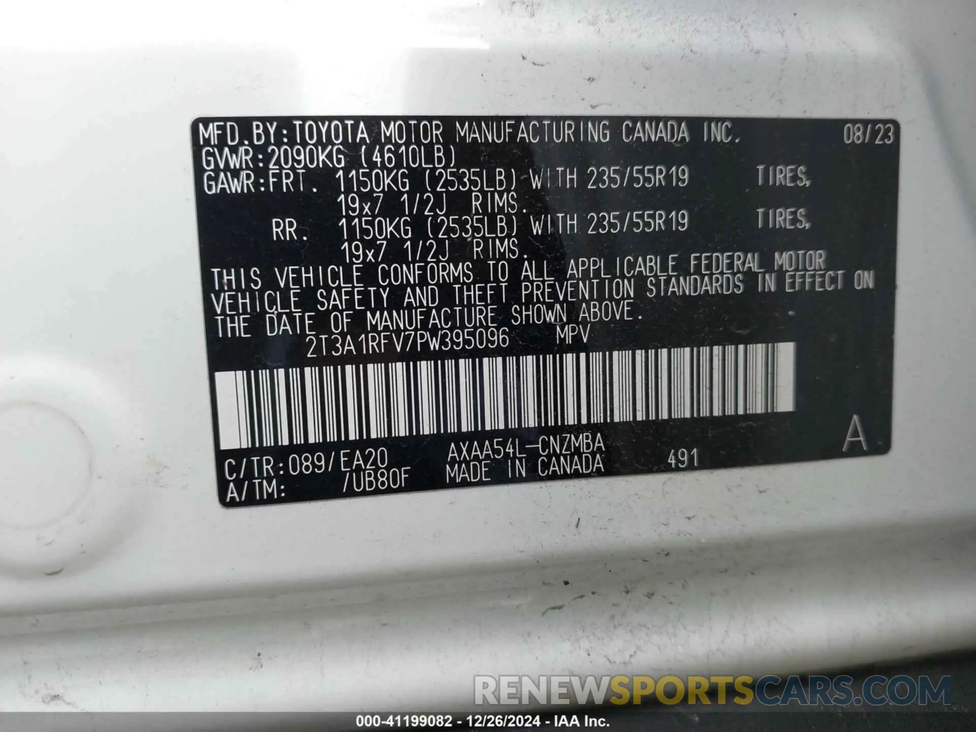 9 fotografías del automóvil dañado 2T3A1RFV7PW395096 TOYOTA RAV4 2023