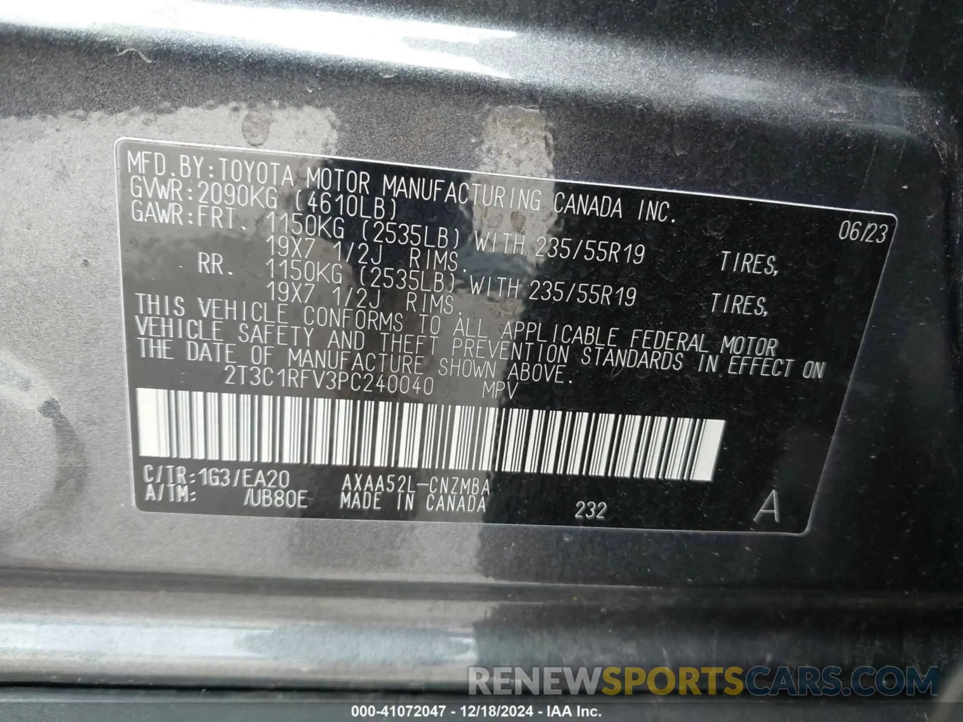 9 fotografías del automóvil dañado 2T3C1RFV3PC240040 TOYOTA RAV4 2023