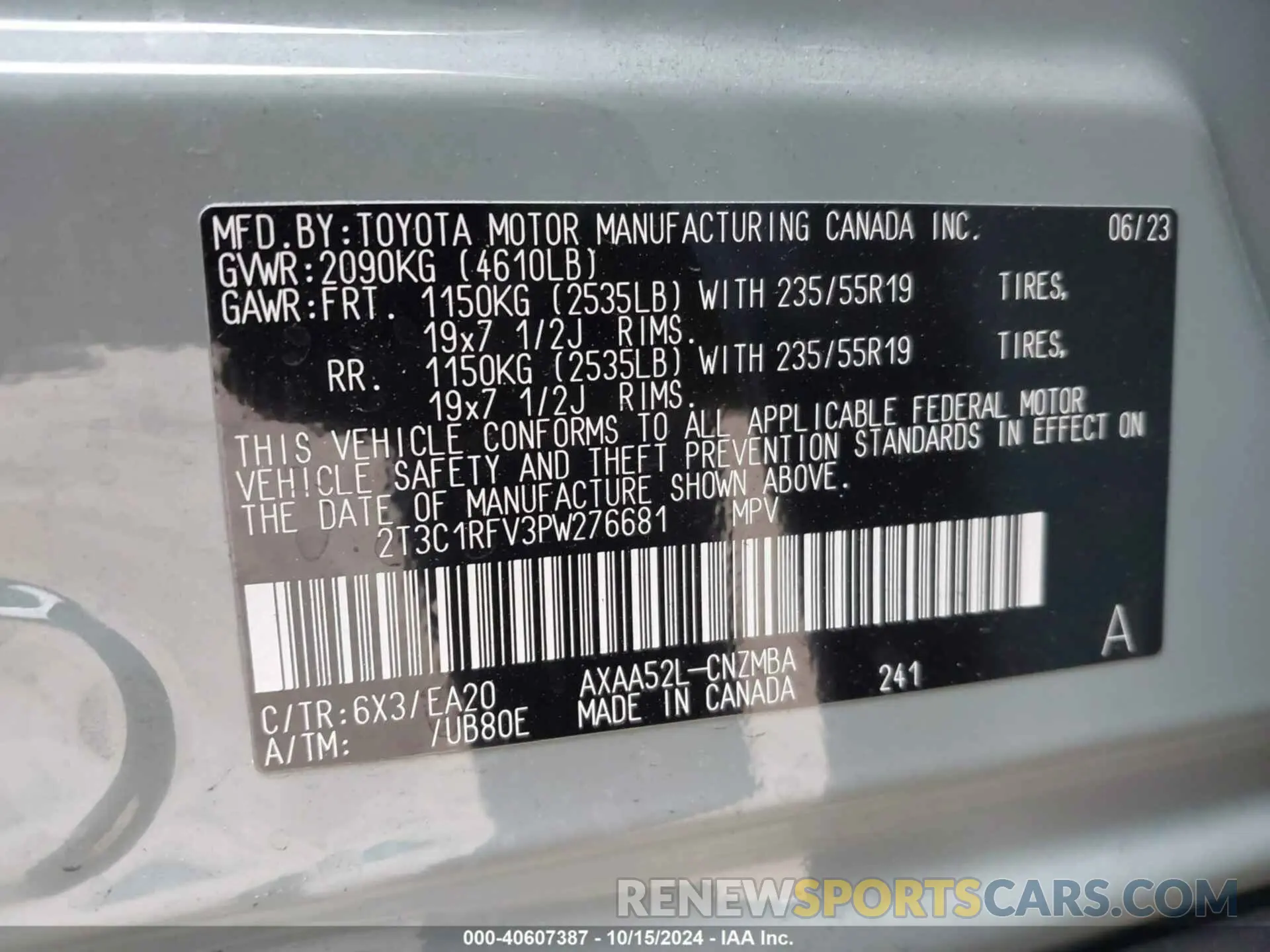 9 fotografías del automóvil dañado 2T3C1RFV3PW276681 TOYOTA RAV4 2023