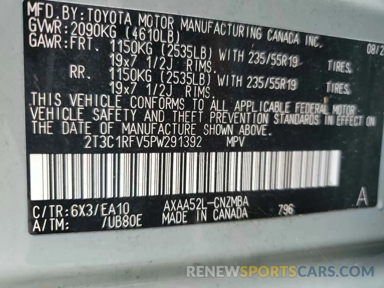 14 fotografías del automóvil dañado 2T3C1RFV5PW291392 TOYOTA RAV4 2023