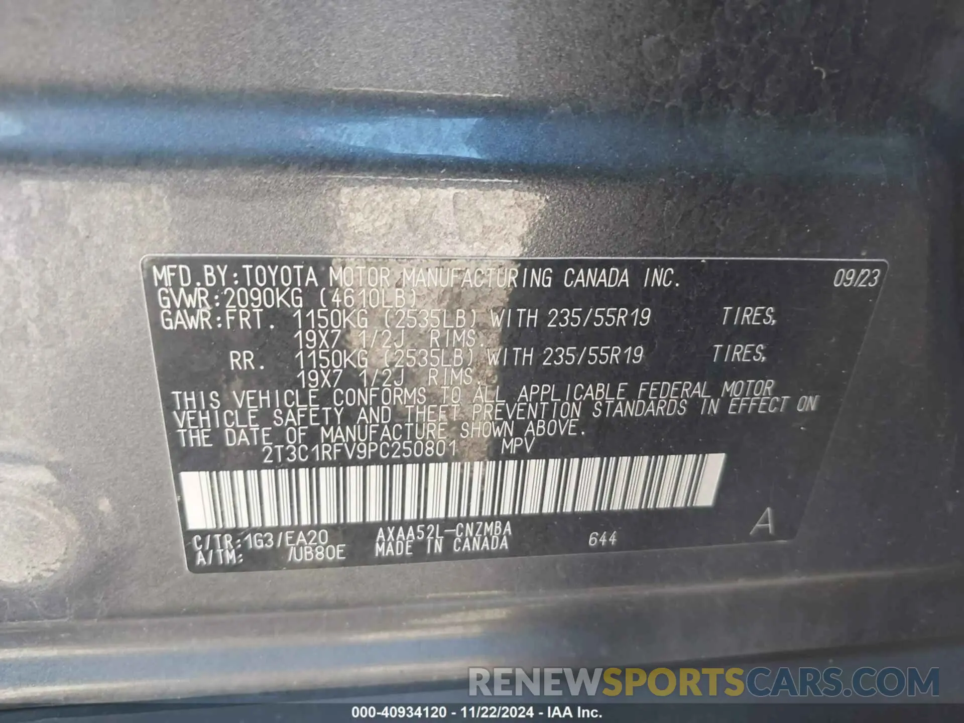 9 fotografías del automóvil dañado 2T3C1RFV9PC250801 TOYOTA RAV4 2023