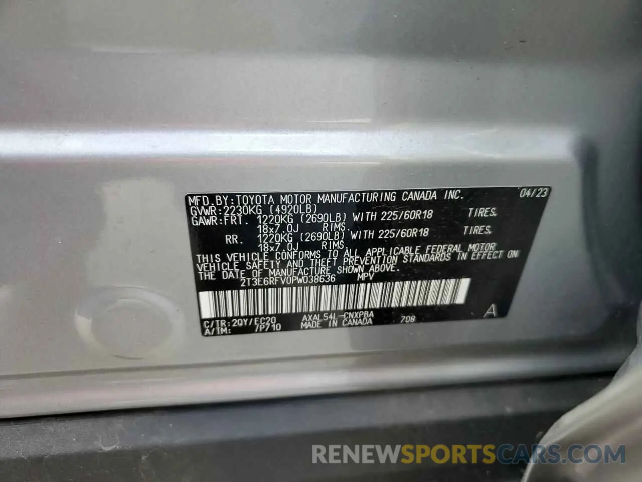 12 fotografías del automóvil dañado 2T3E6RFV0PW038636 TOYOTA RAV4 2023