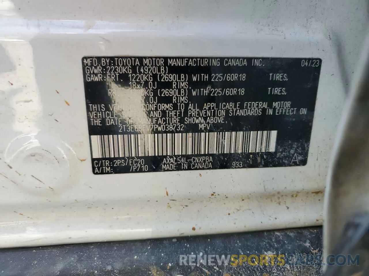 14 fotografías del automóvil dañado 2T3E6RFV7PW038732 TOYOTA RAV4 2023