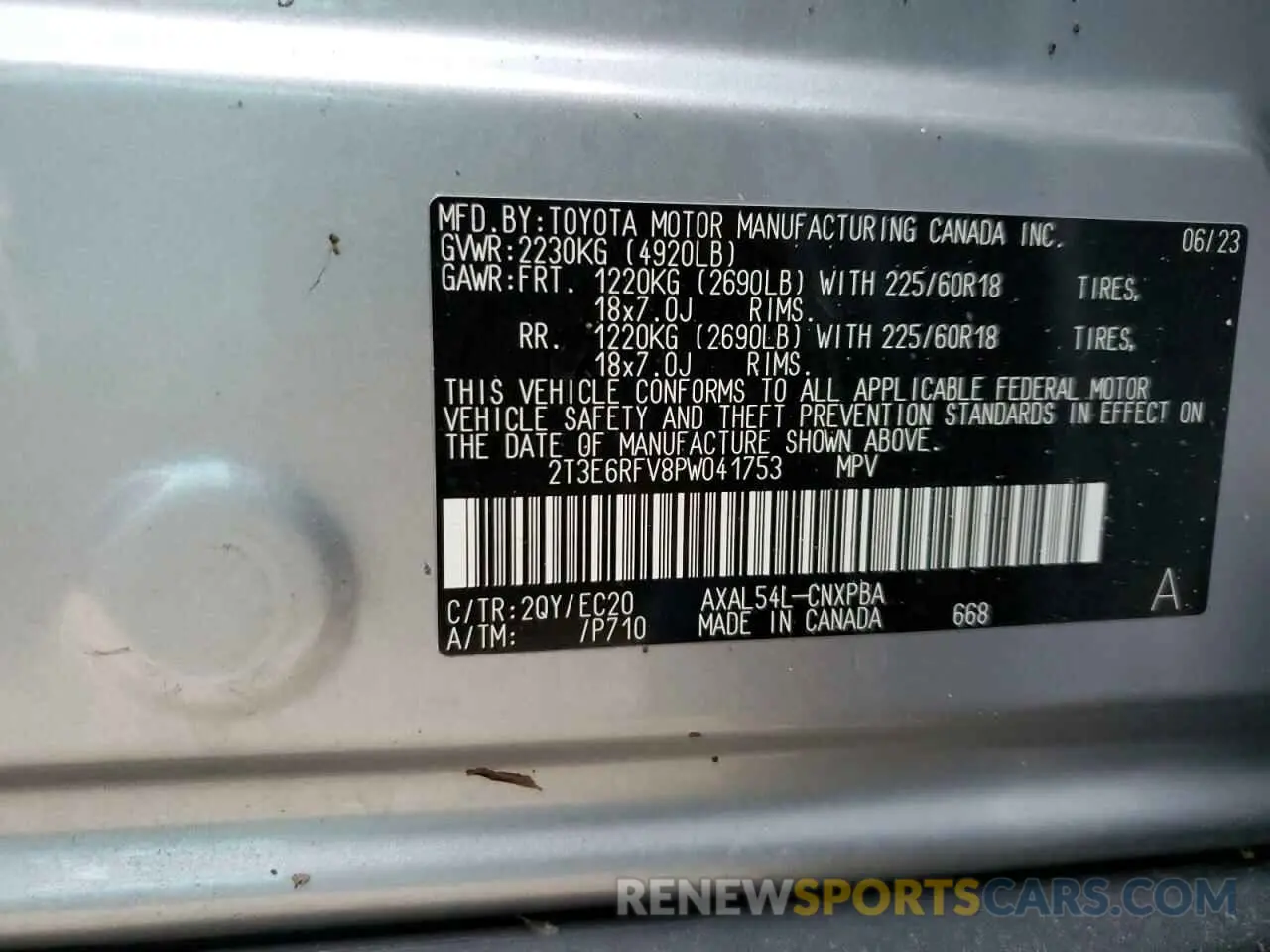 14 fotografías del automóvil dañado 2T3E6RFV8PW041753 TOYOTA RAV4 2023