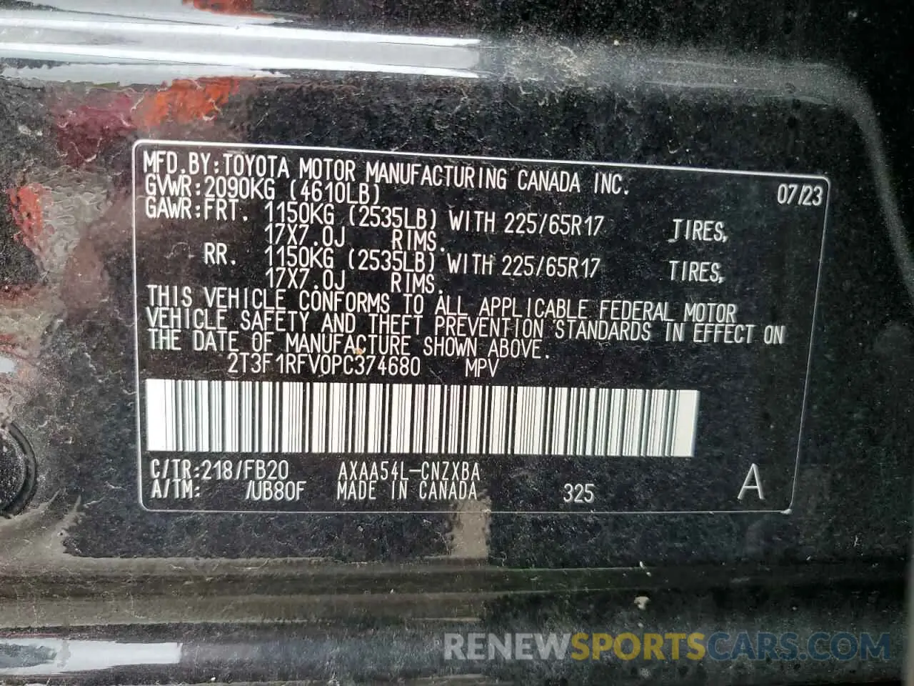 13 fotografías del automóvil dañado 2T3F1RFV0PC374680 TOYOTA RAV4 2023