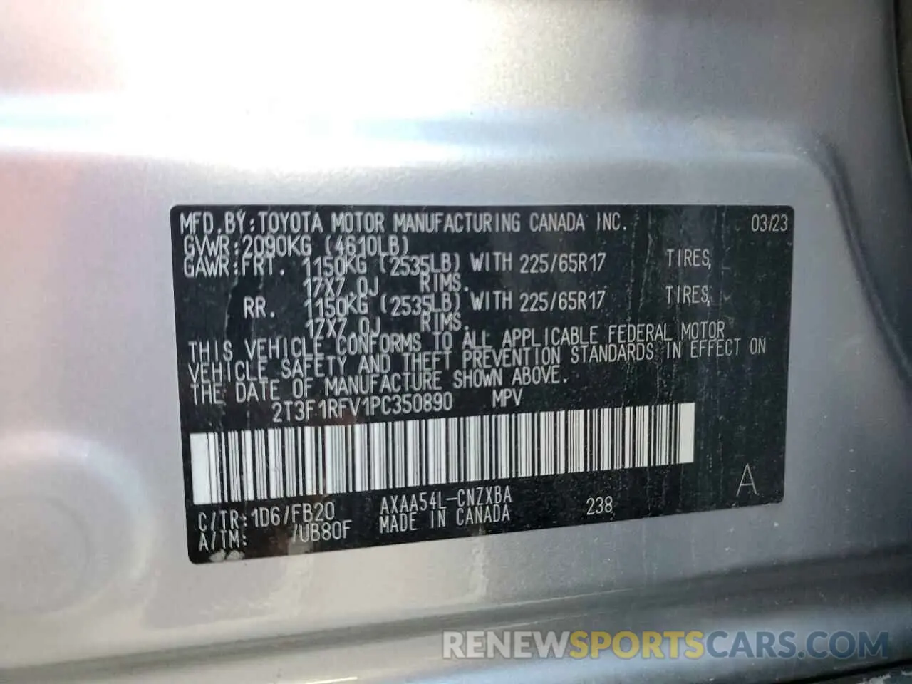 13 fotografías del automóvil dañado 2T3F1RFV1PC350890 TOYOTA RAV4 2023