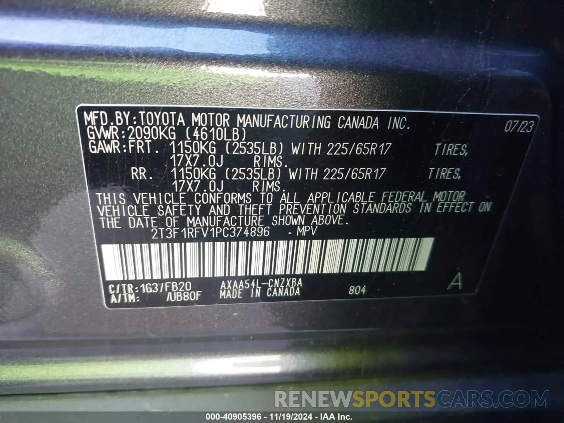 9 fotografías del automóvil dañado 2T3F1RFV1PC374896 TOYOTA RAV4 2023