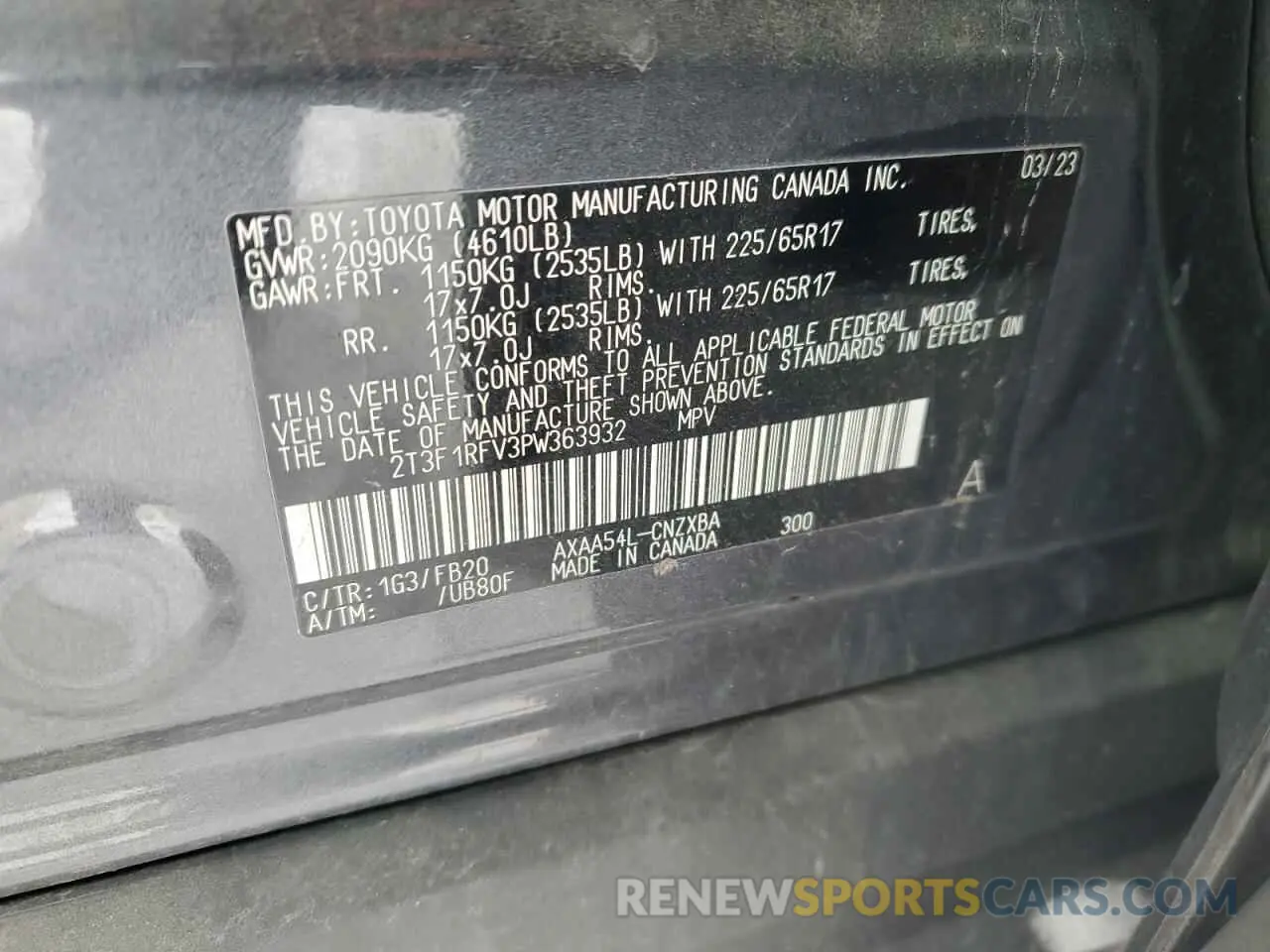 13 fotografías del automóvil dañado 2T3F1RFV3PW363932 TOYOTA RAV4 2023