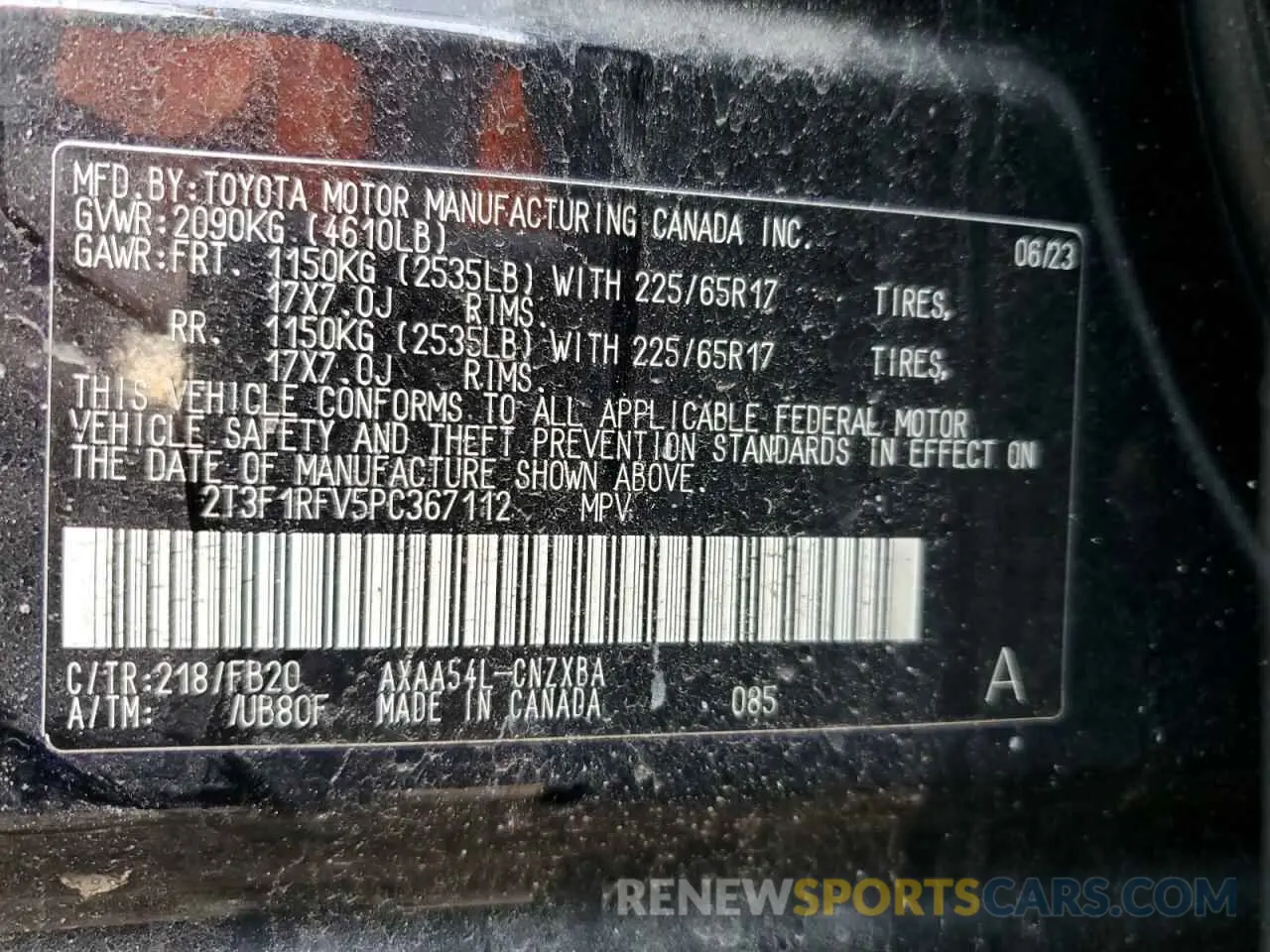 12 fotografías del automóvil dañado 2T3F1RFV5PC367112 TOYOTA RAV4 2023