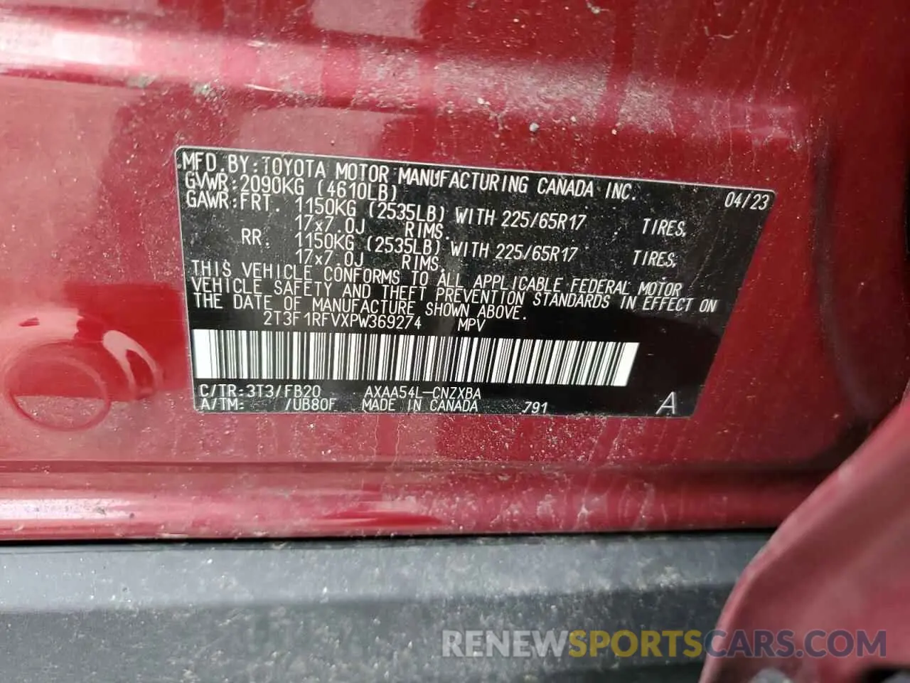 13 fotografías del automóvil dañado 2T3F1RFVXPW369274 TOYOTA RAV4 2023