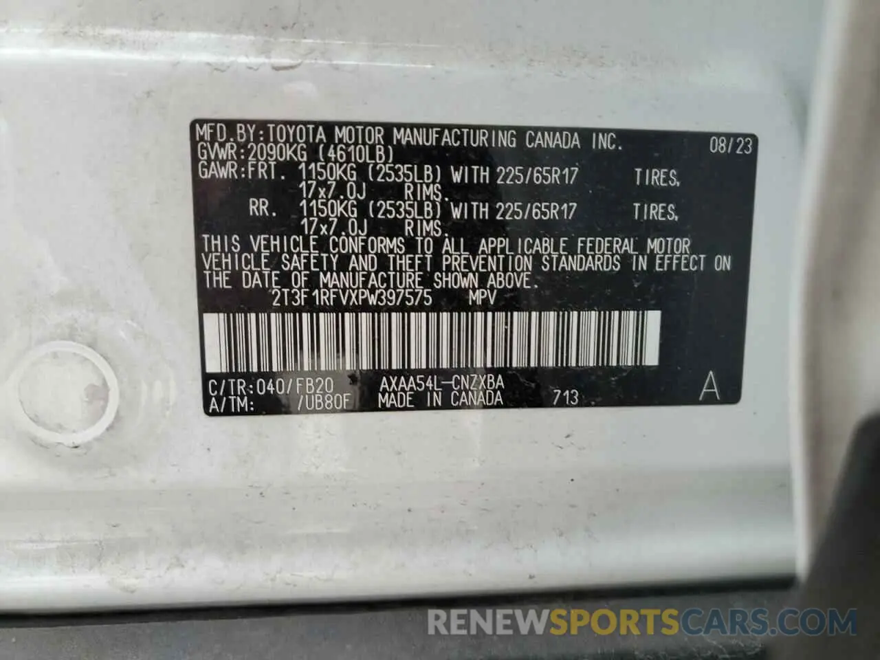 13 fotografías del automóvil dañado 2T3F1RFVXPW397575 TOYOTA RAV4 2023