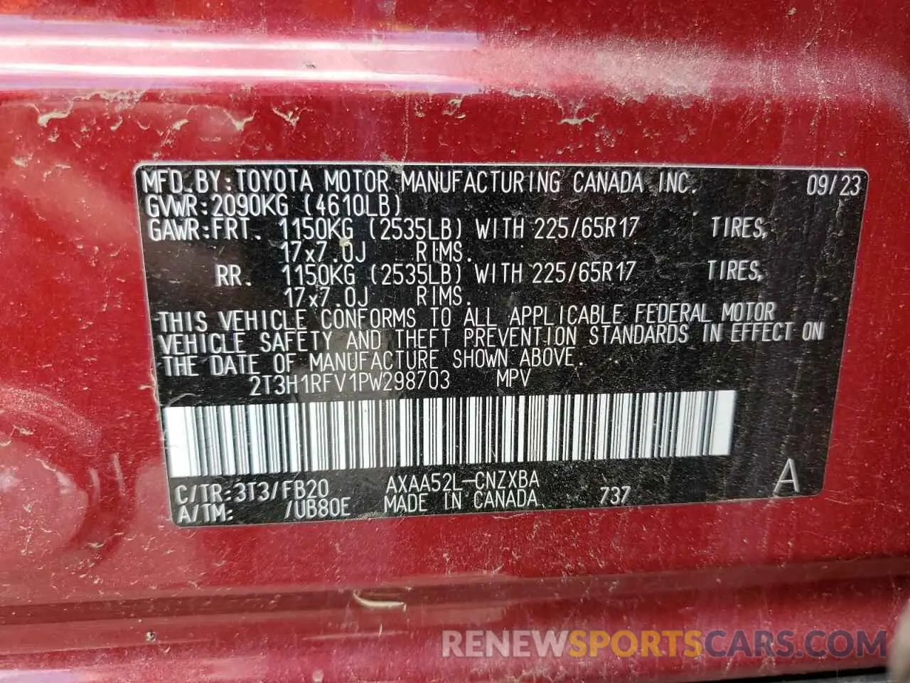 15 fotografías del automóvil dañado 2T3H1RFV1PW298703 TOYOTA RAV4 2023