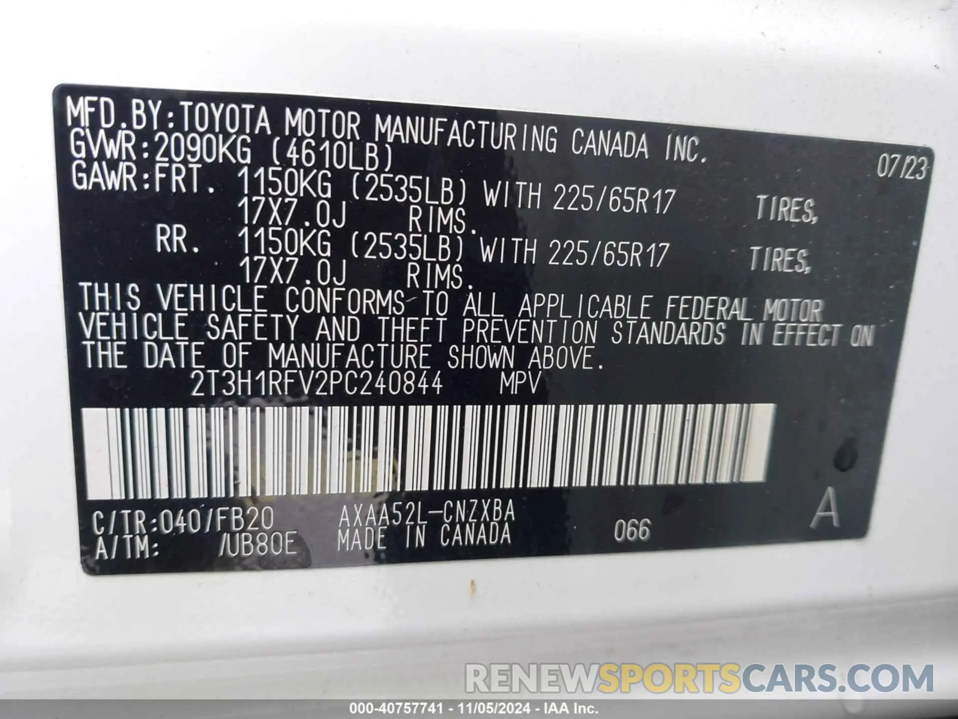 9 fotografías del automóvil dañado 2T3H1RFV2PC240844 TOYOTA RAV4 2023