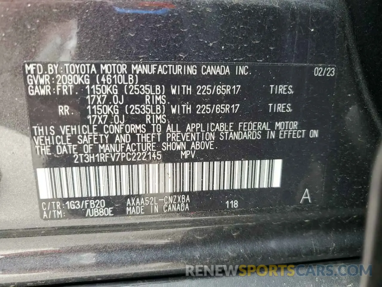 12 fotografías del automóvil dañado 2T3H1RFV7PC222145 TOYOTA RAV4 2023