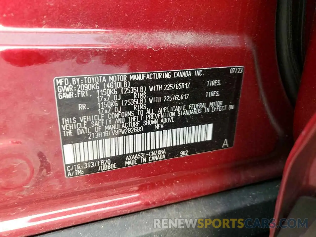 14 fotografías del automóvil dañado 2T3H1RFV8PW282689 TOYOTA RAV4 2023