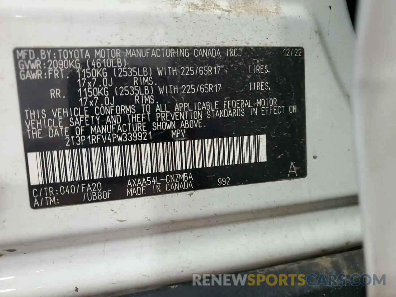 15 fotografías del automóvil dañado 2T3P1RFV4PW339921 TOYOTA RAV4 2023