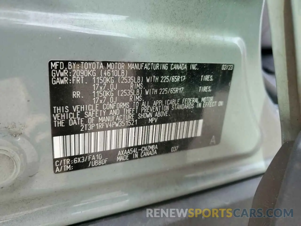 14 fotografías del automóvil dañado 2T3P1RFV4PW351521 TOYOTA RAV4 2023