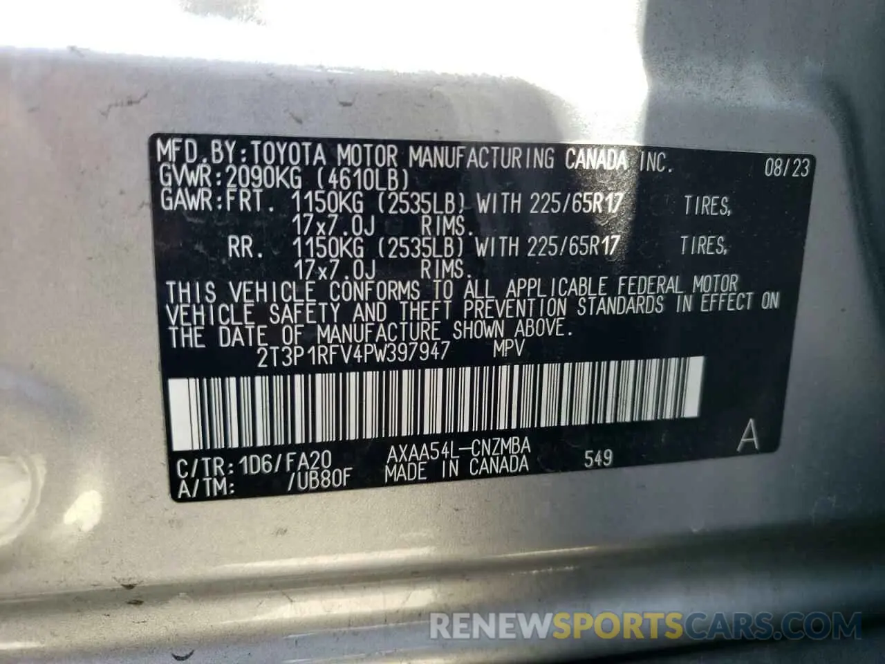 13 fotografías del automóvil dañado 2T3P1RFV4PW397947 TOYOTA RAV4 2023