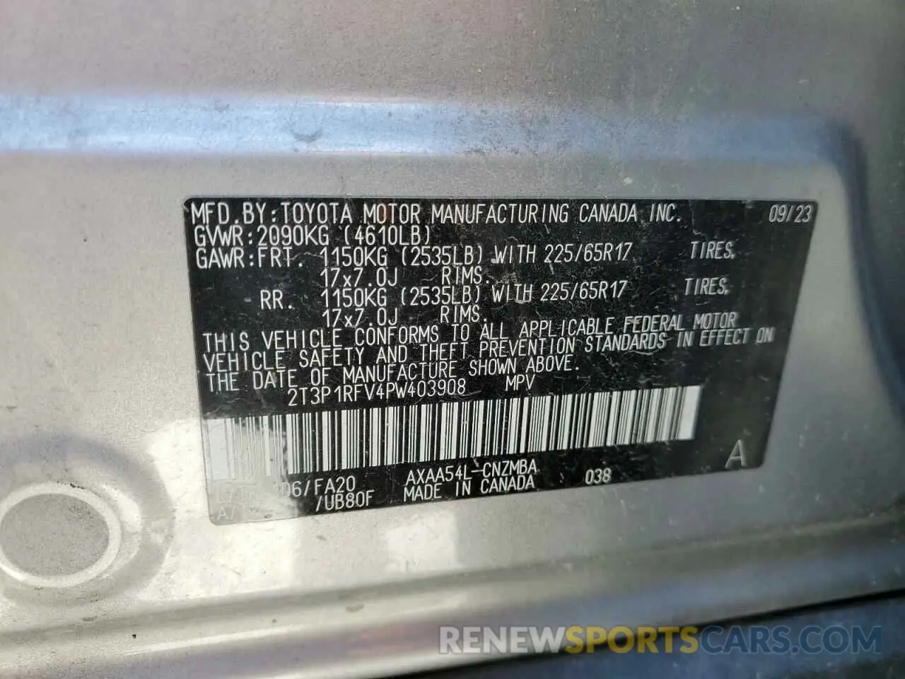 14 fotografías del automóvil dañado 2T3P1RFV4PW403908 TOYOTA RAV4 2023