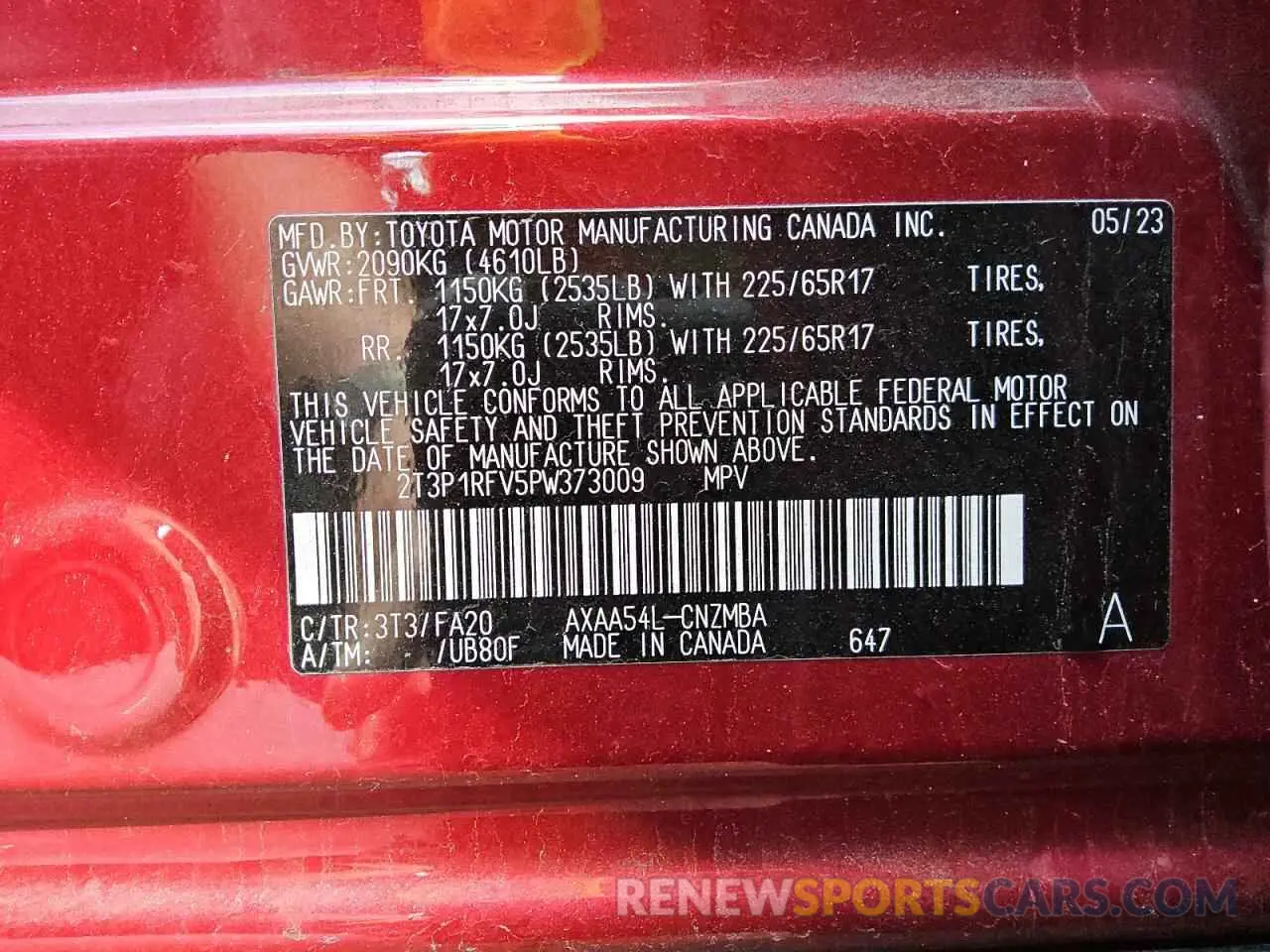 13 fotografías del automóvil dañado 2T3P1RFV5PW373009 TOYOTA RAV4 2023