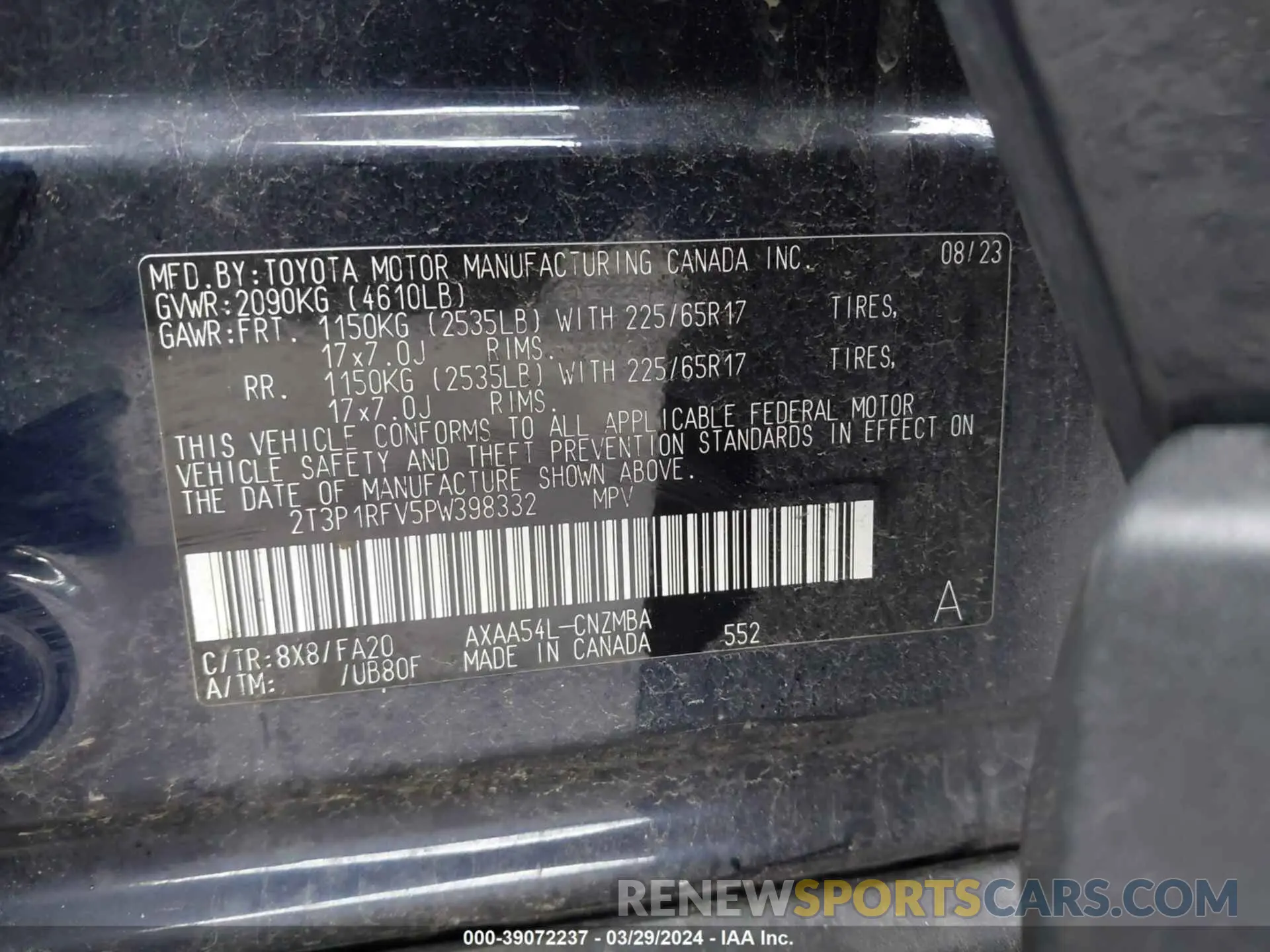 9 fotografías del automóvil dañado 2T3P1RFV5PW398332 TOYOTA RAV4 2023