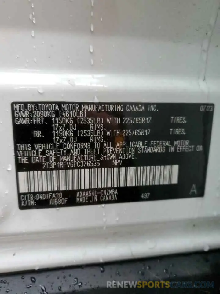 13 fotografías del automóvil dañado 2T3P1RFV6PC376535 TOYOTA RAV4 2023