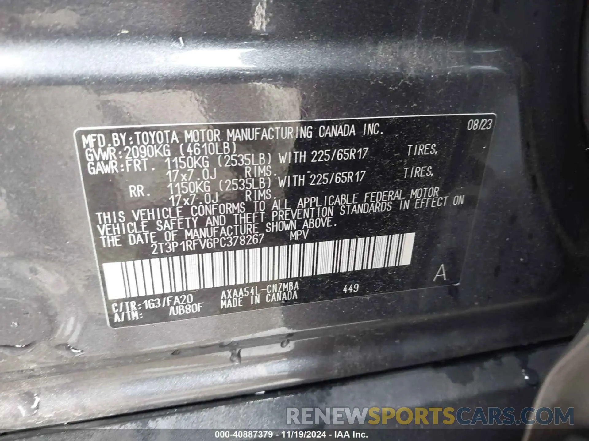 9 fotografías del automóvil dañado 2T3P1RFV6PC378267 TOYOTA RAV4 2023