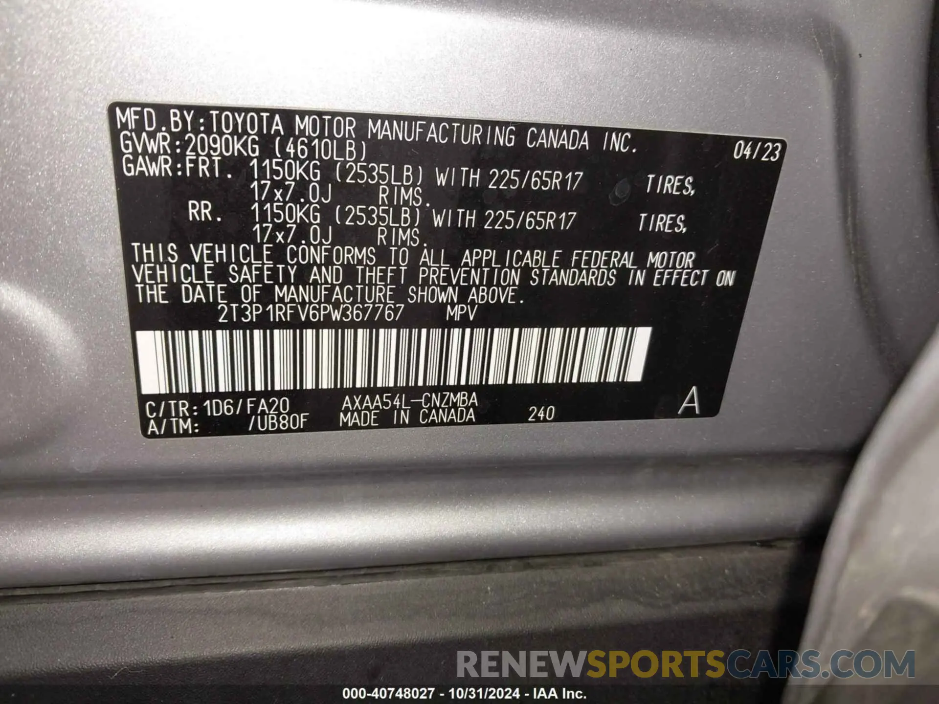 9 fotografías del automóvil dañado 2T3P1RFV6PW367767 TOYOTA RAV4 2023